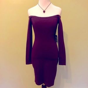 Purple long sleeved strapless dress